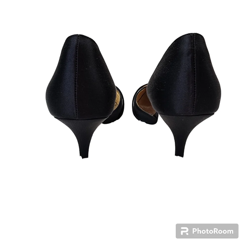 Bagley Mischka Bryon heels dress black fabric crystal decor leather sz 8.5 🎉HP - Picture 2 of 16